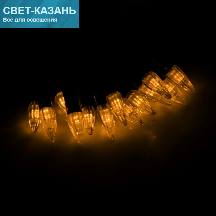 Гирлянда МЕТРАЖ ЖЕЛТЫЙ, уличная с насадками "Свечки" 5 м, черный провод LED-40, фиксинг 185552