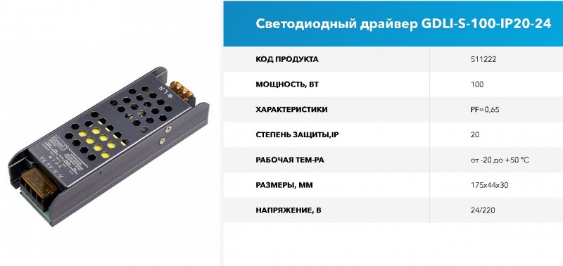 Светодиодный драйвер GDLI-S-100-IP20-24 RSP